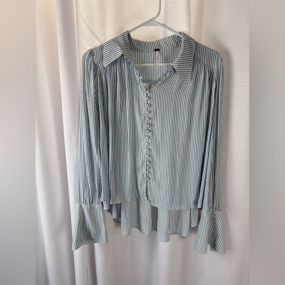 FREE PEOPLE Modern Muse Striped High Low Blouse Size Small Oversized EUC 631‎